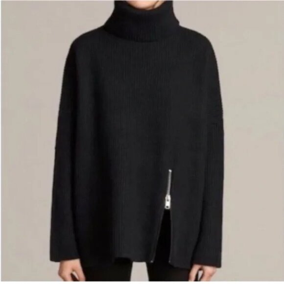 All Saints Claudia Sweater Turtleneck Black Women Oversized Wool Blend Small - Picture 1 of 9